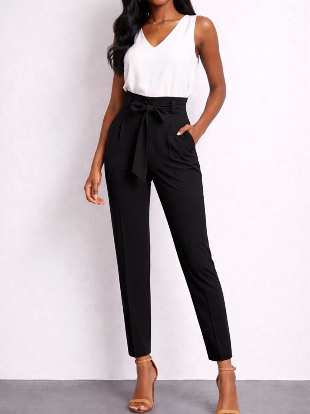 Express Black Paper Bag Tie-Waist Trousers